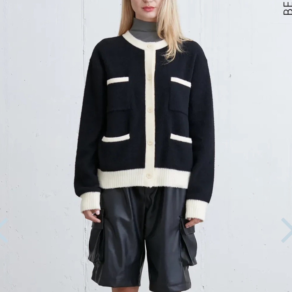 OAK + FORT Black and Cream Cardigan